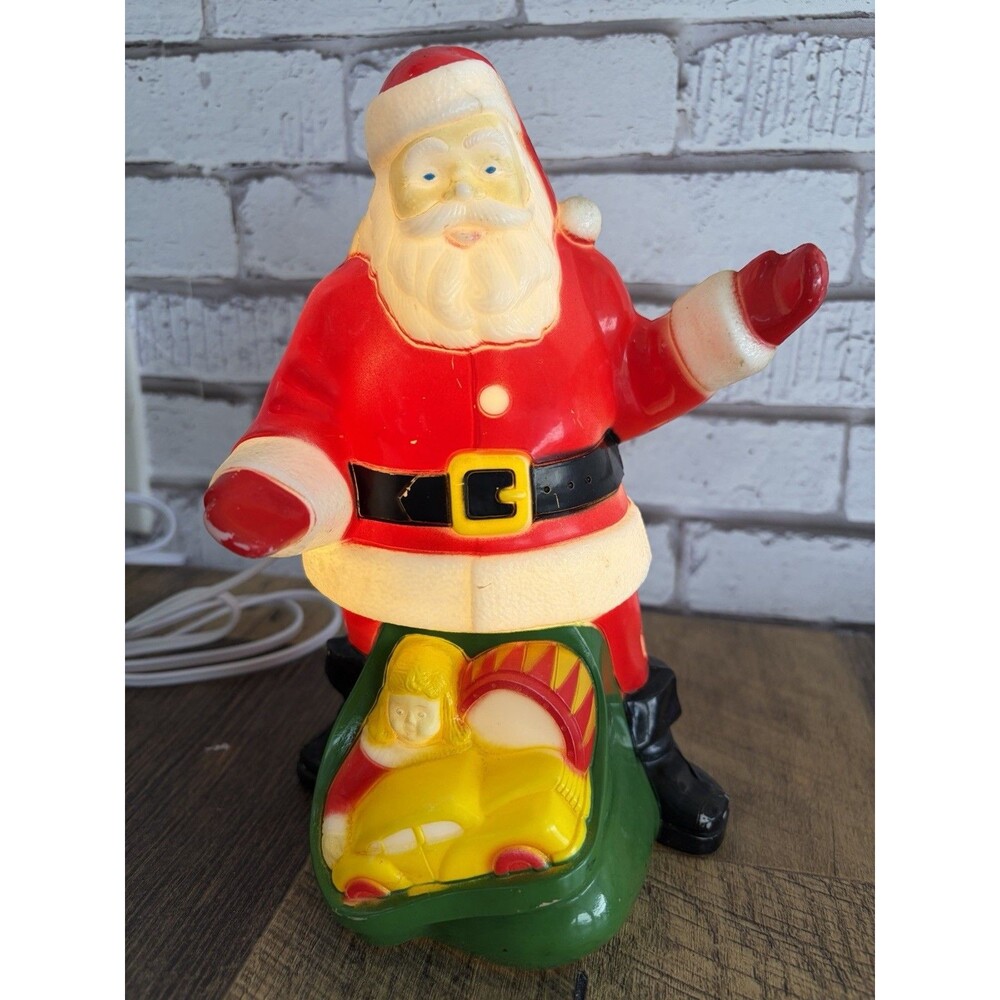 Vintage Santa Hard Plastic Light Up Mold With Presents Bag Paramount 1950s HTF